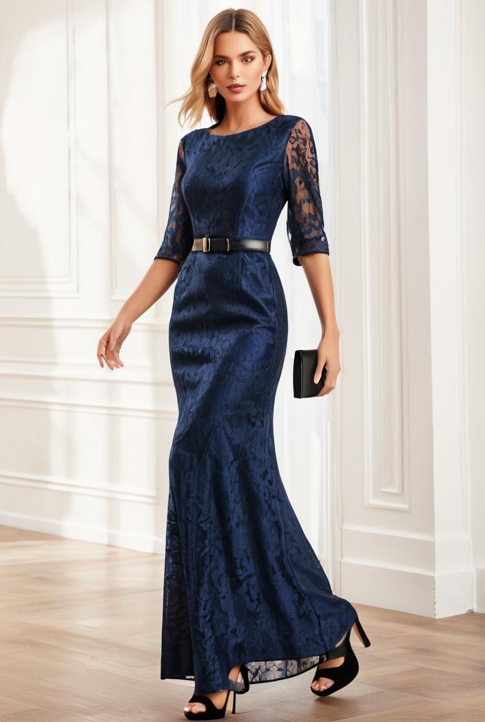3 4 sleeve bodycon plunging back sequin evening dress 149958