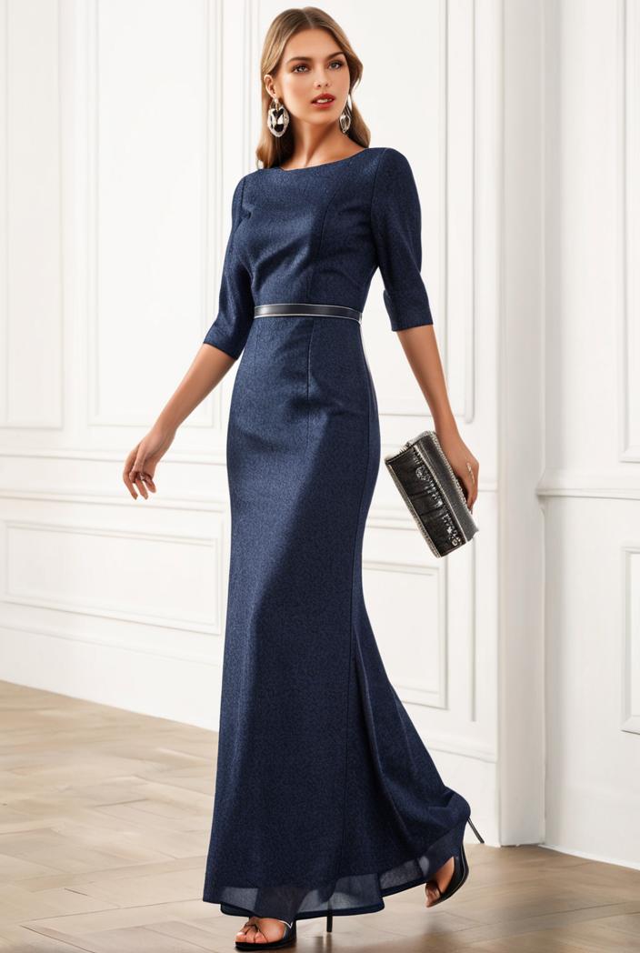 3 4 sleeve bodycon plunging back sequin evening dress 149962