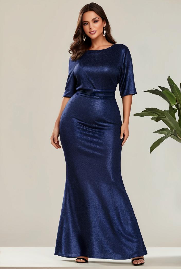 3 4 sleeve bodycon plunging back sequin evening dress 149965