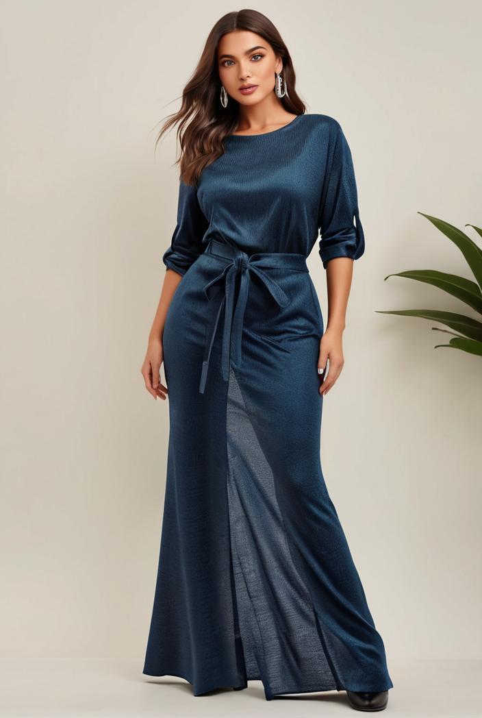 3 4 sleeve bodycon plunging back sequin evening dress 149966