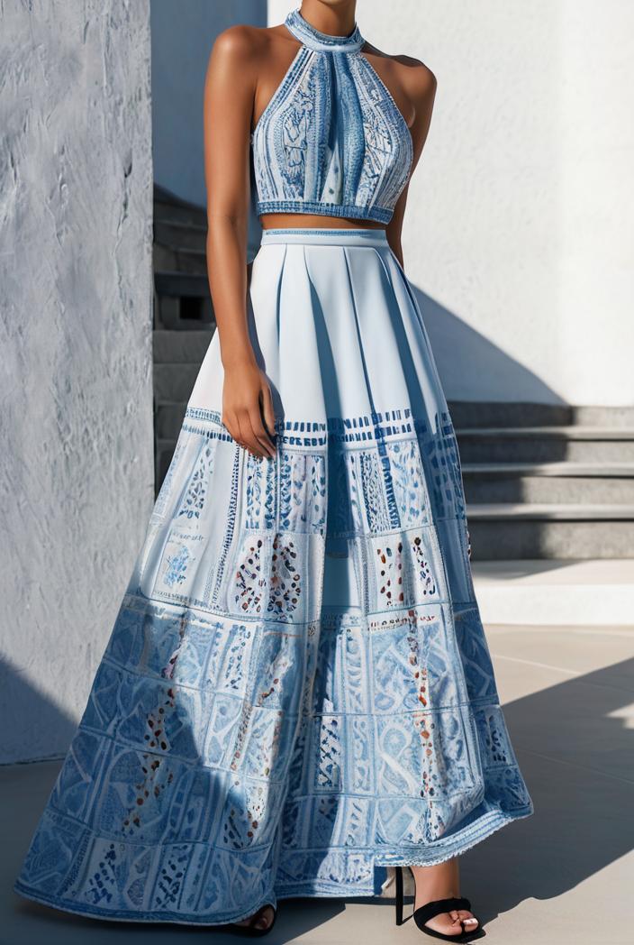 floral print halter bohemian long skirt 114813