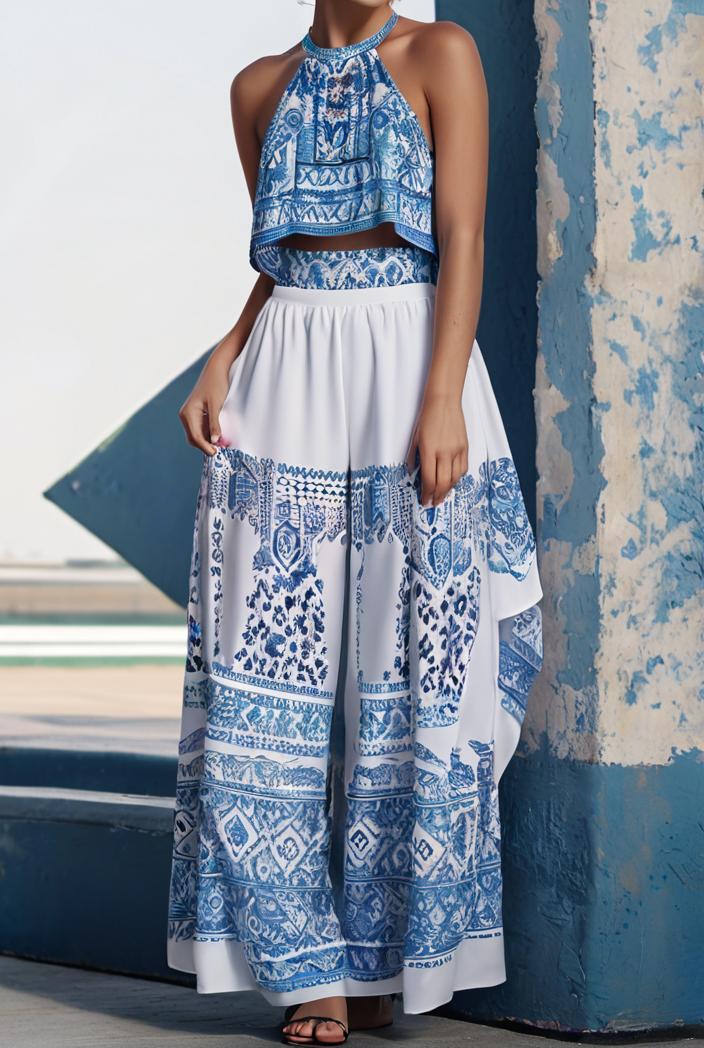 floral print halter bohemian long skirt 114821