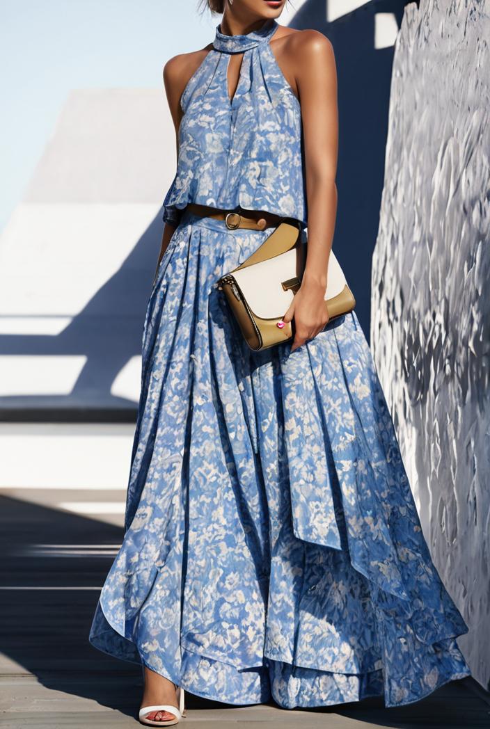 floral print halter bohemian long skirt 114825