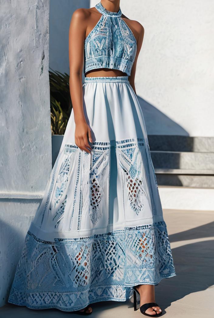 floral print halter bohemian long skirt 114830