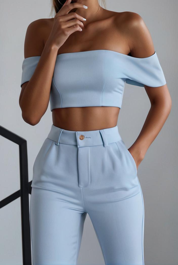 one shoulder crop top mopping pants two piece suit 126082