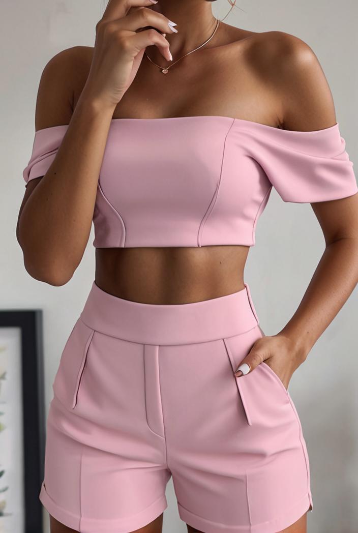 one shoulder crop top mopping pants two piece suit 126089