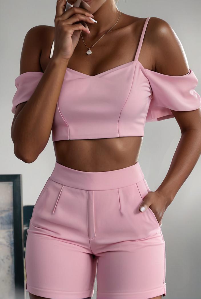 one shoulder crop top mopping pants two piece suit 126090