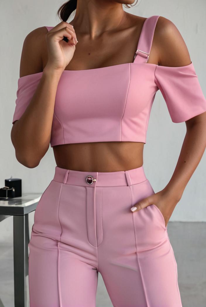 one shoulder crop top mopping pants two piece suit 126094