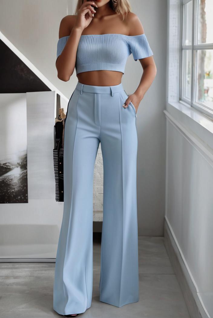 one shoulder crop top mopping pants two piece suit 126108
