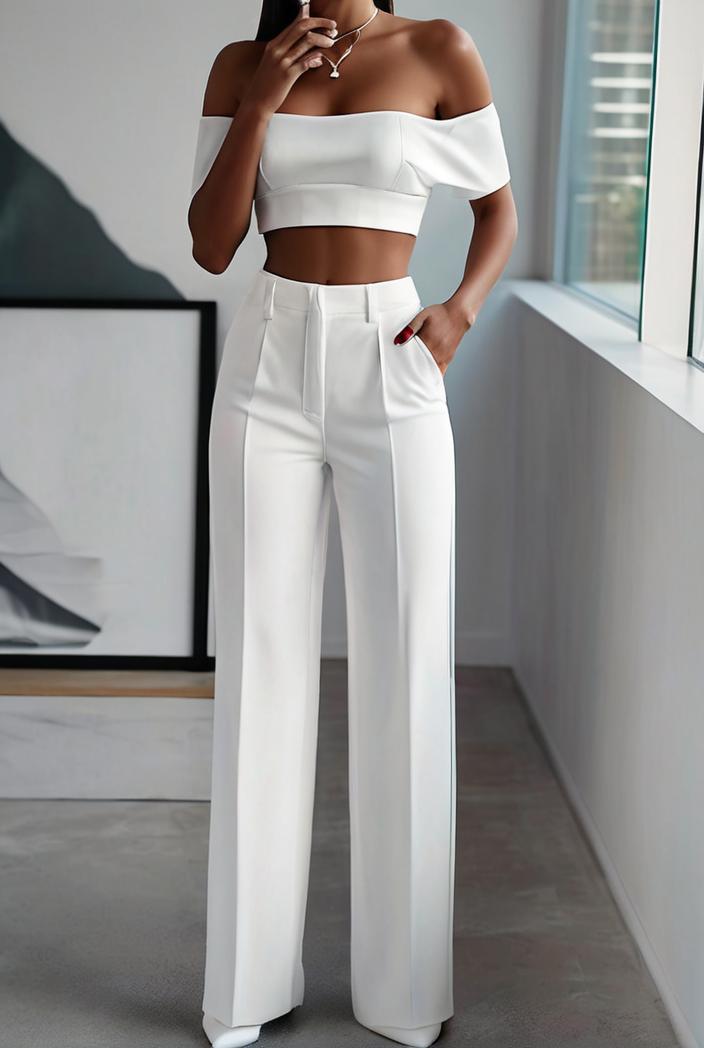 one shoulder crop top mopping pants two piece suit 126131