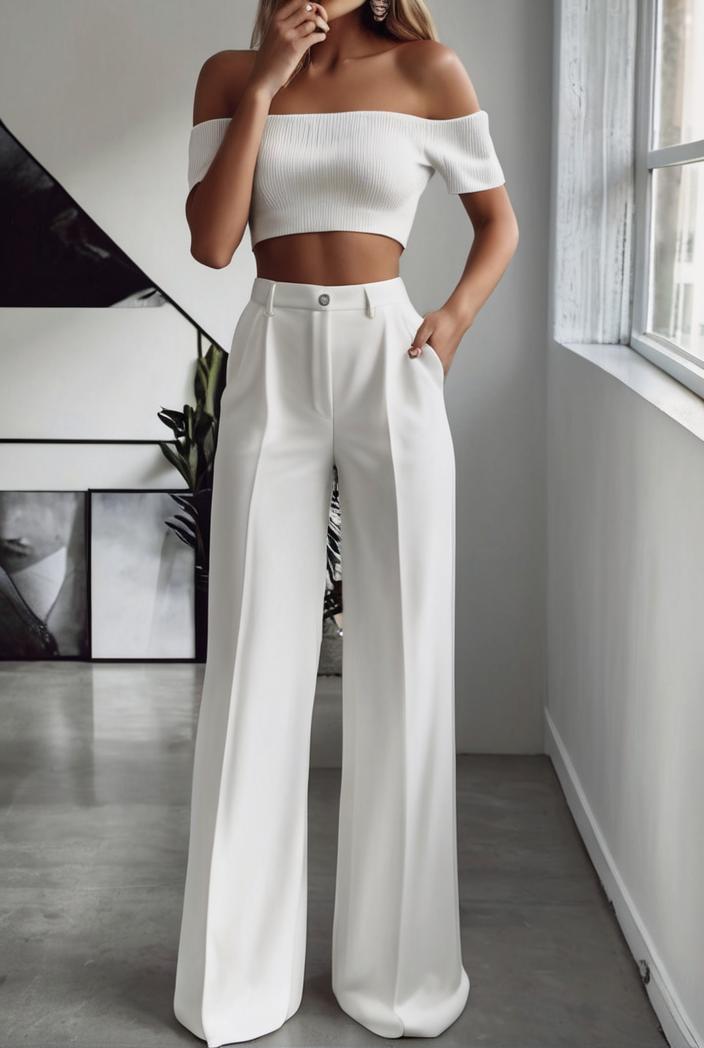 one shoulder crop top mopping pants two piece suit 126130