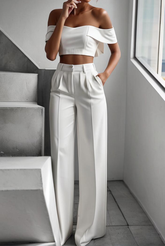 one shoulder crop top mopping pants two piece suit 126133