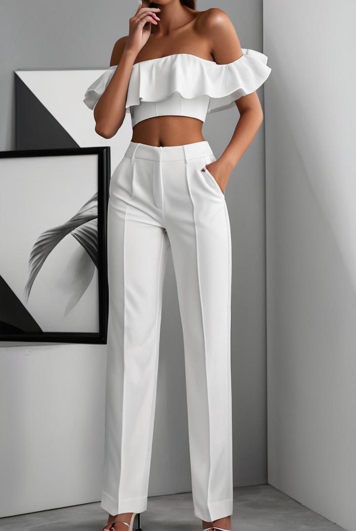 one shoulder crop top mopping pants two piece suit 126134