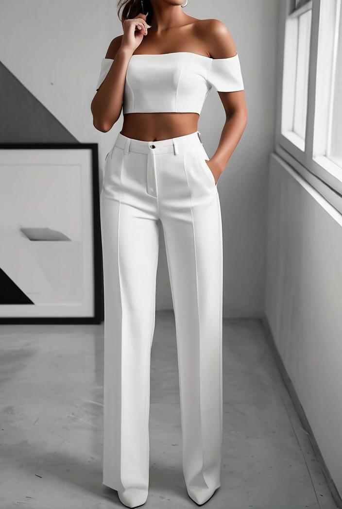one shoulder crop top mopping pants two piece suit 126135