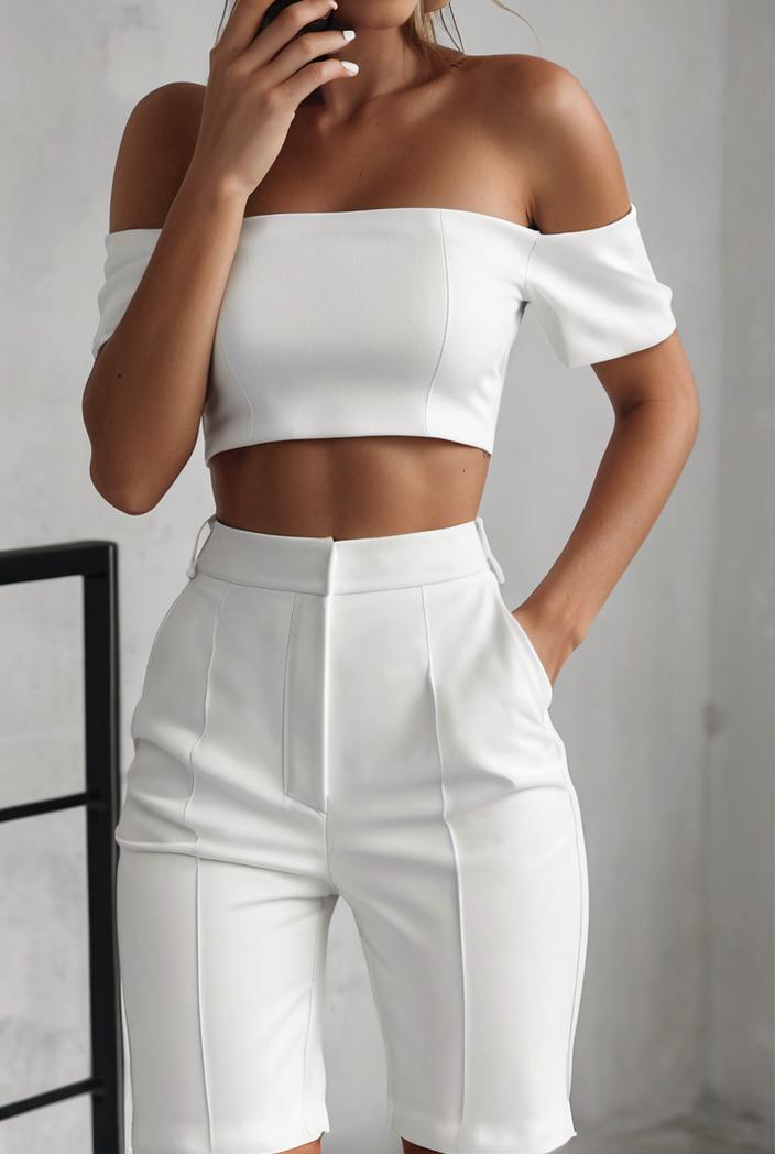 one shoulder crop top mopping pants two piece suit 126136