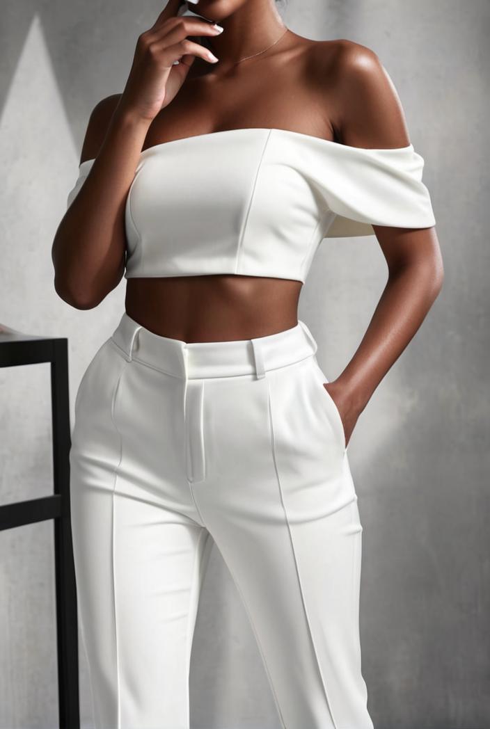 one shoulder crop top mopping pants two piece suit 126141