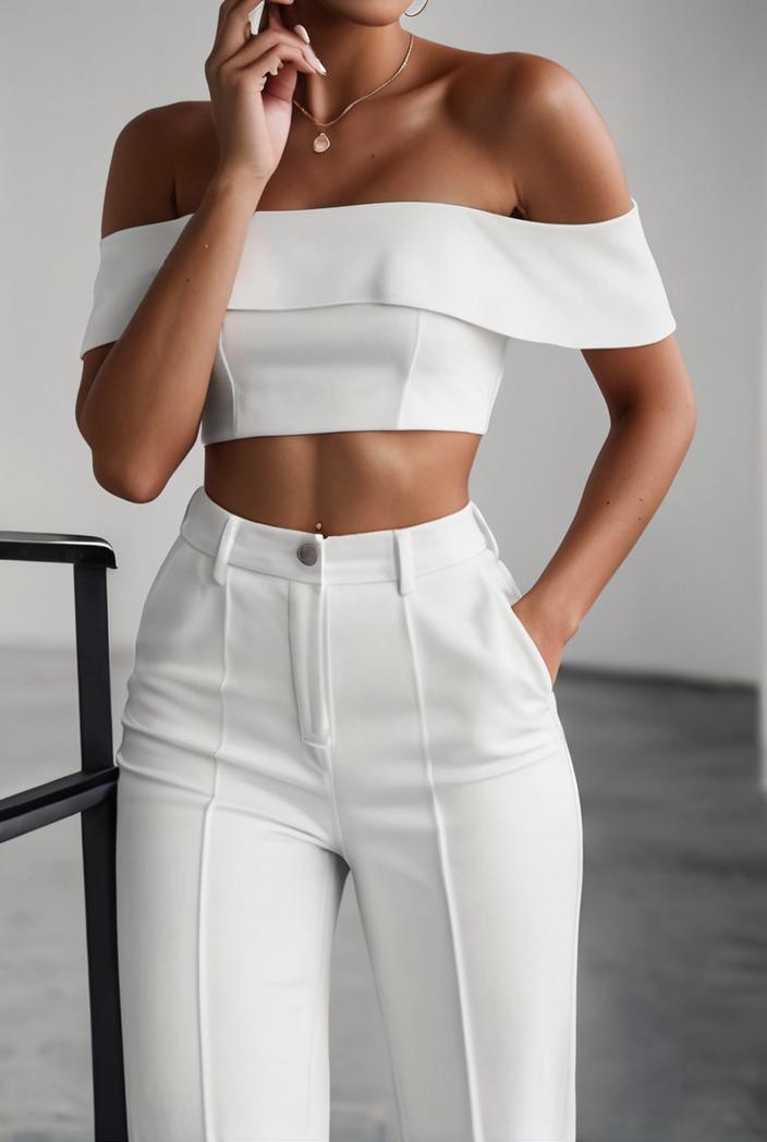 one shoulder crop top mopping pants two piece suit 126145