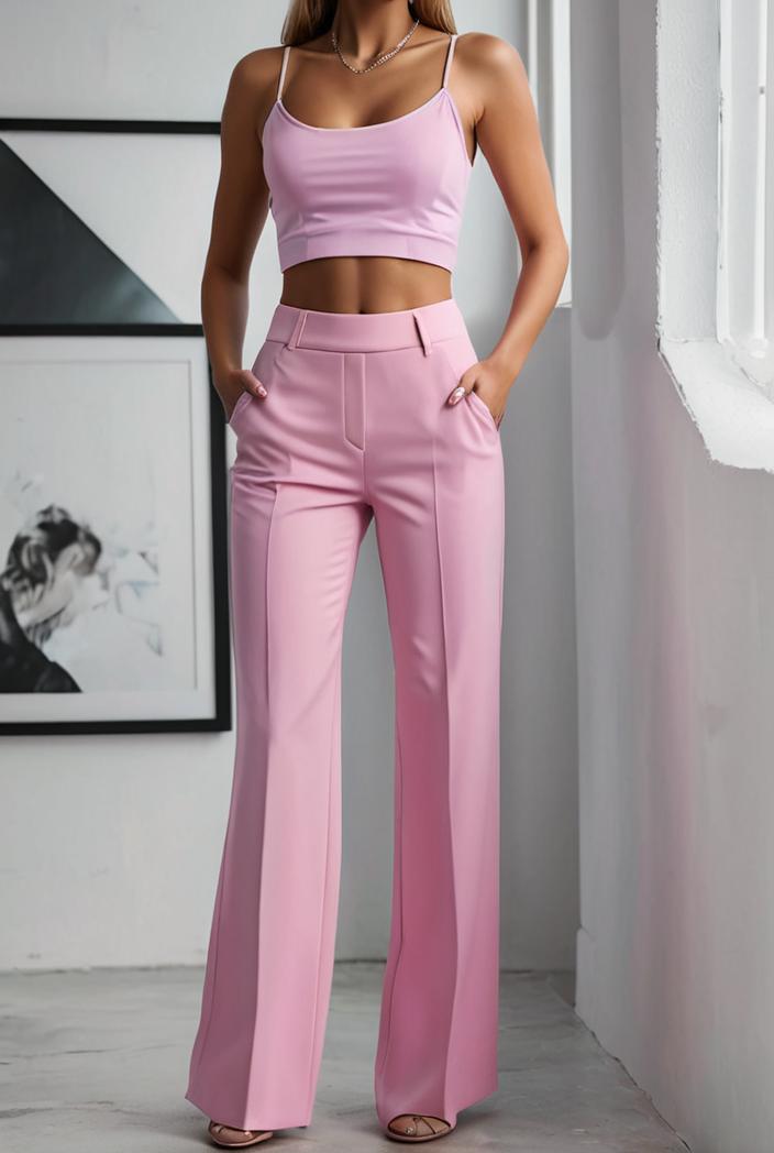 one shoulder crop top mopping pants two piece suit 126144