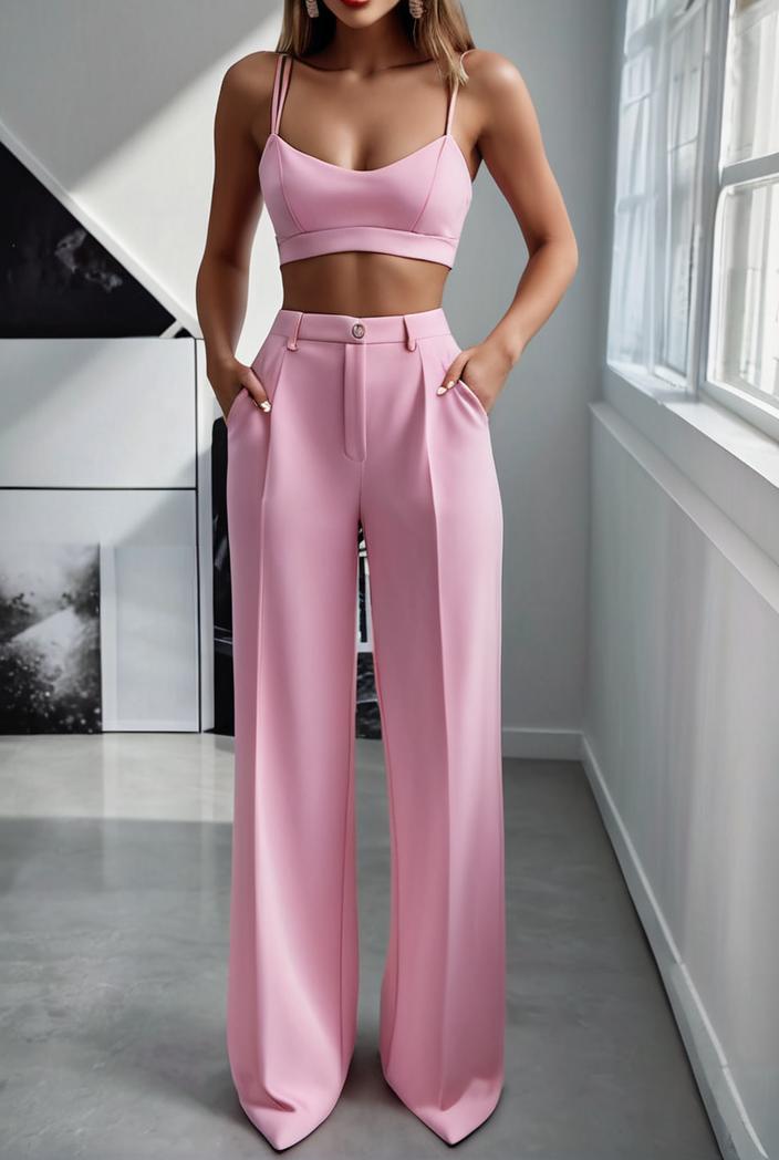 one shoulder crop top mopping pants two piece suit 126147