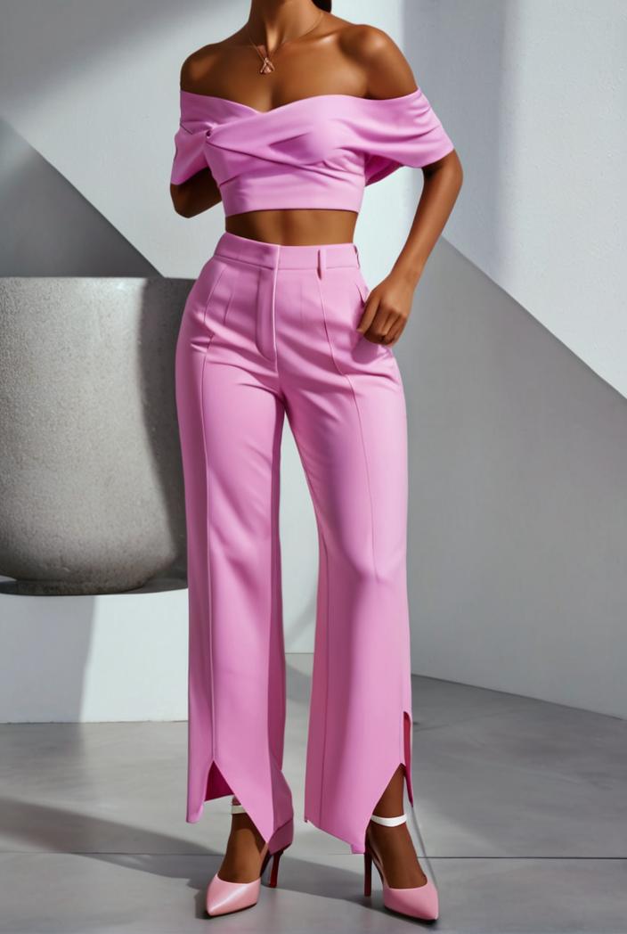 one shoulder crop top mopping pants two piece suit 126148