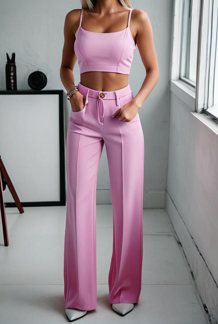one shoulder crop top mopping pants two piece suit 126149