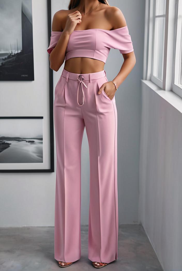 one shoulder crop top mopping pants two piece suit 126150