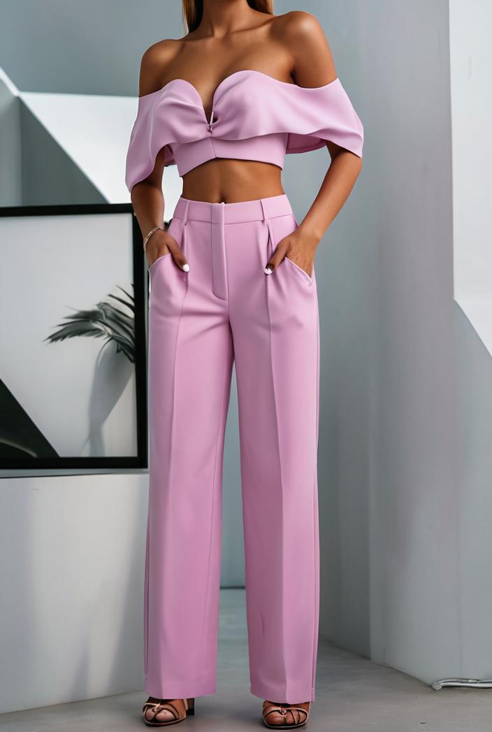 one shoulder crop top mopping pants two piece suit 126151
