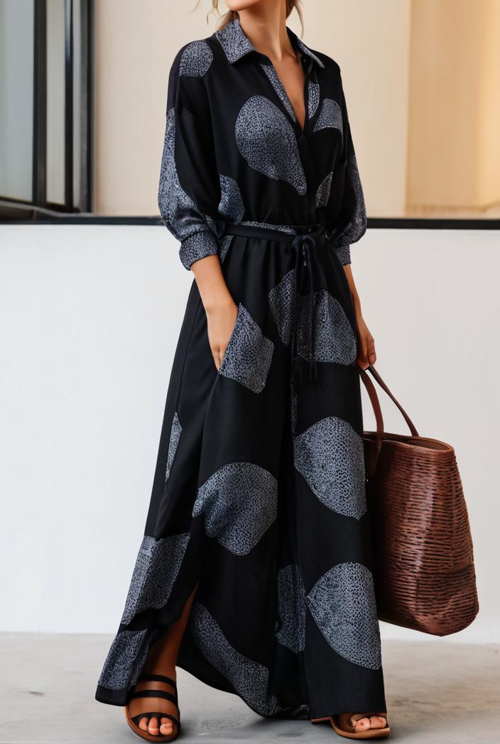 cotton printed long sleeve loose casual maxi dress 105742