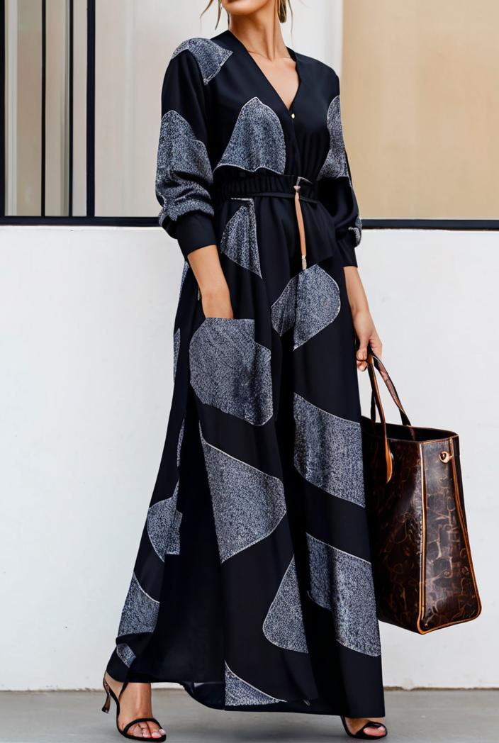 cotton printed long sleeve loose casual maxi dress 105743