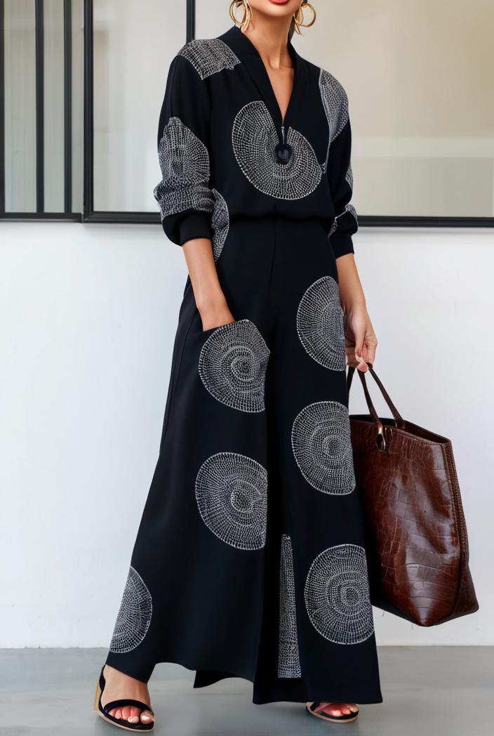 cotton printed long sleeve loose casual maxi dress 105748