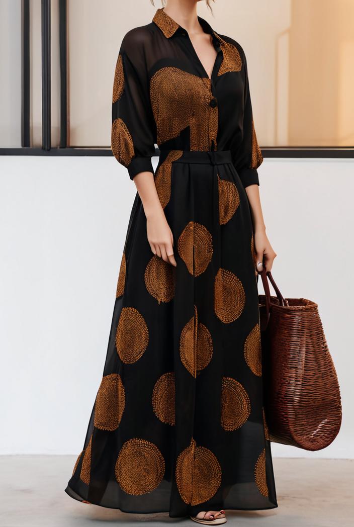 cotton printed long sleeve loose casual maxi dress 105758