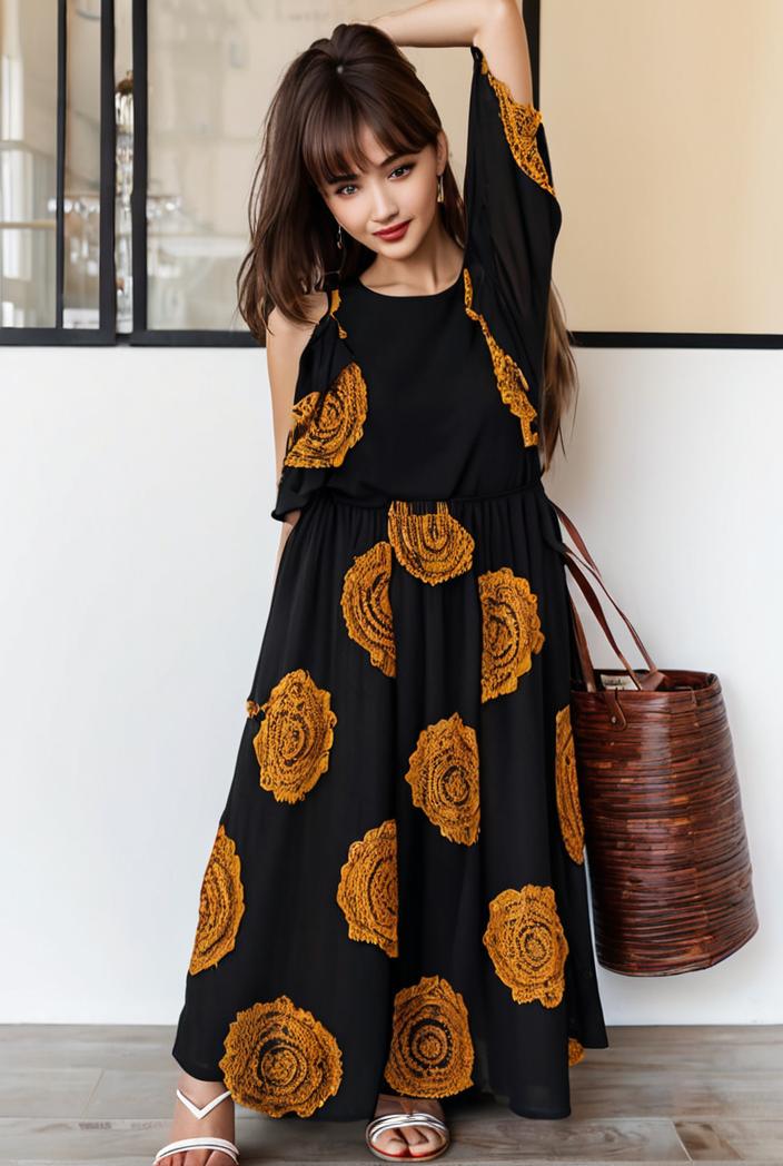 cotton printed long sleeve loose casual maxi dress 105762