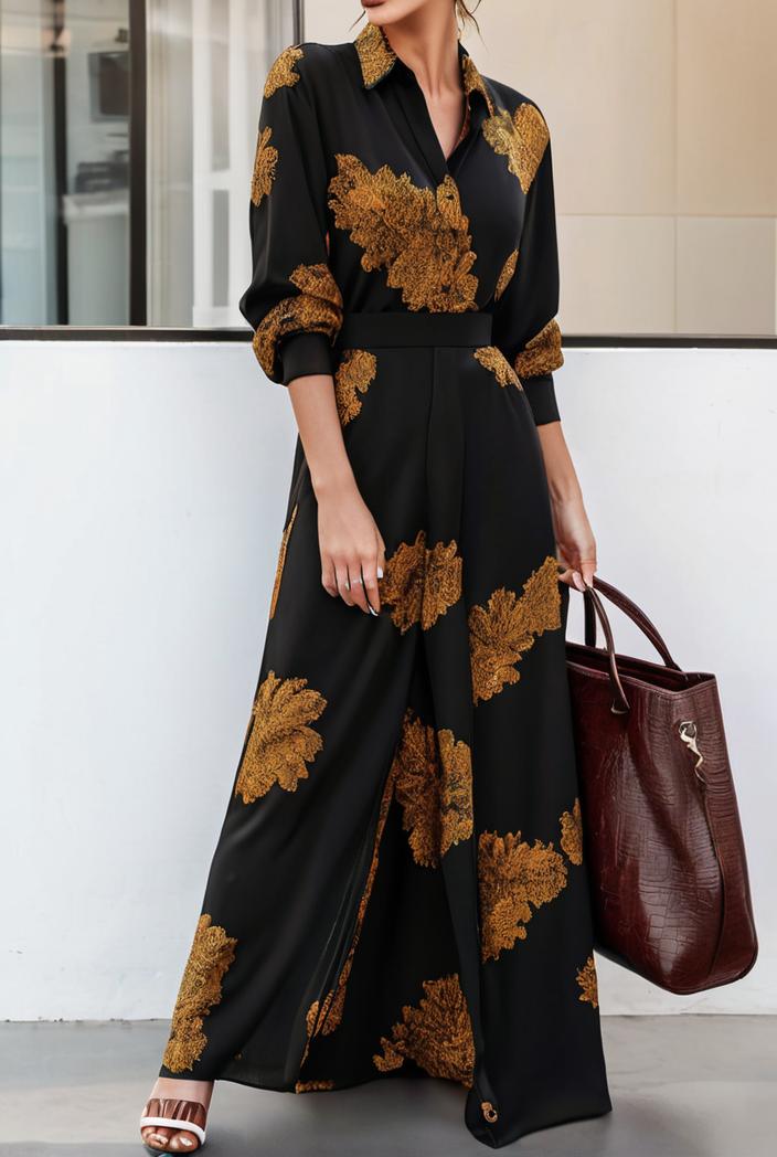 cotton printed long sleeve loose casual maxi dress 105764