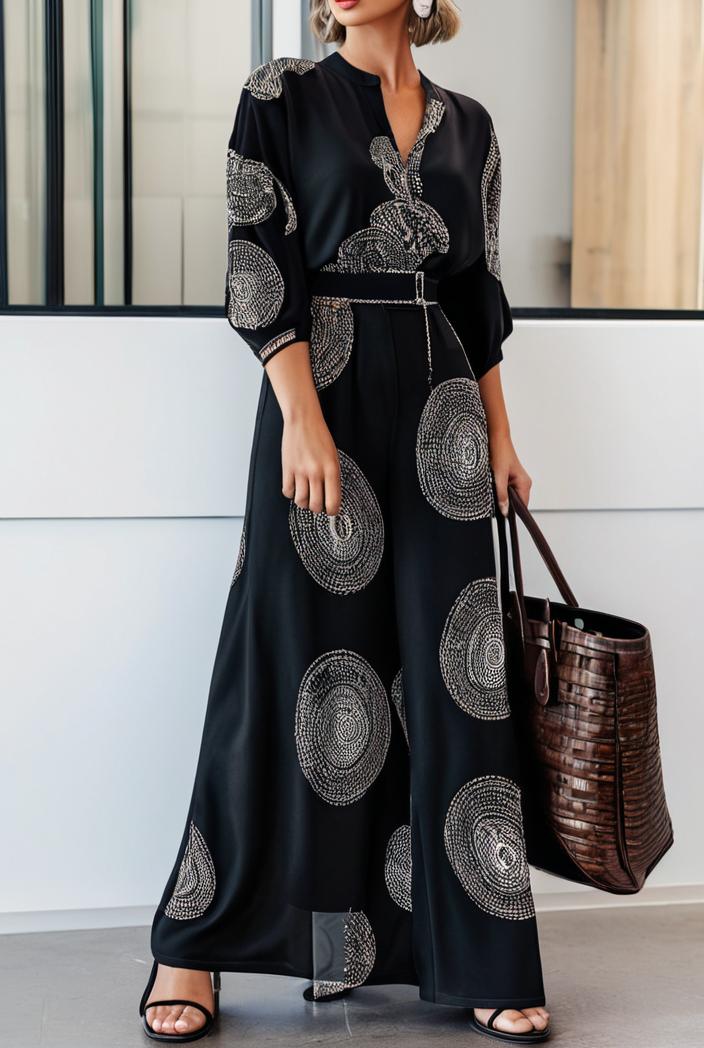 cotton printed long sleeve loose casual maxi dress 105777