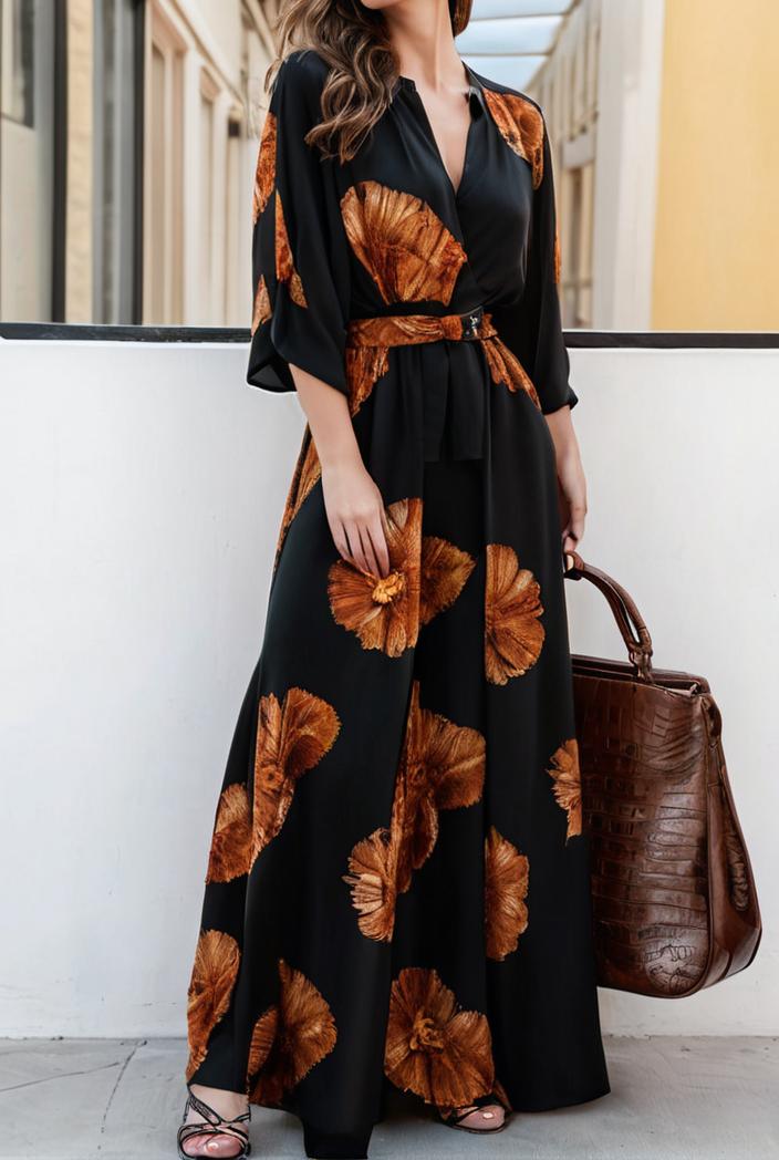 cotton printed long sleeve loose casual maxi dress 105784