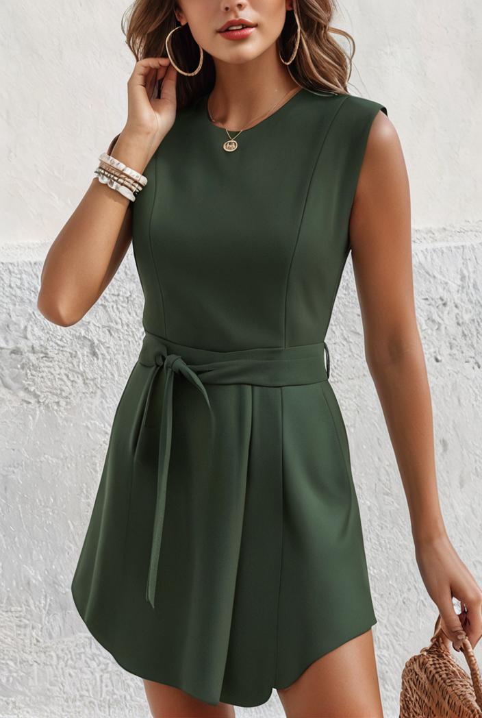 flying sleeve solid color tie mini dress 116798