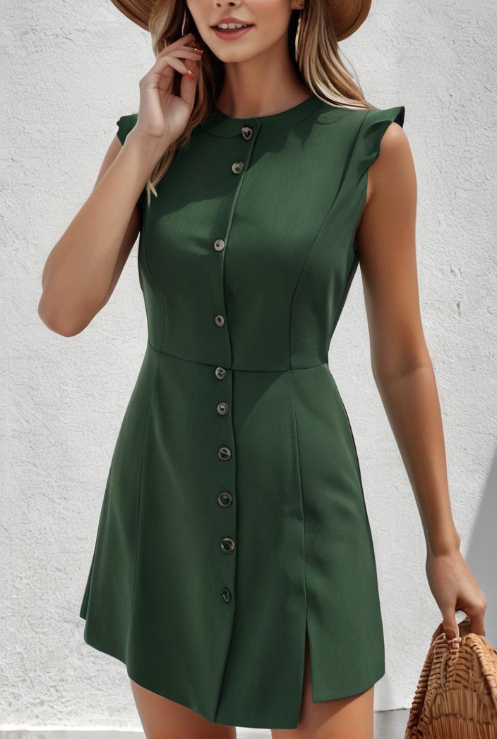 flying sleeve solid color tie mini dress 116802