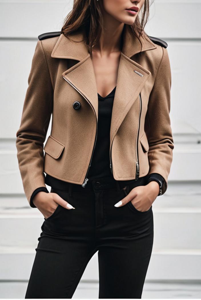 lapel diagonal zipper cropped jacket raglan barcelet halter v neck closed 119545