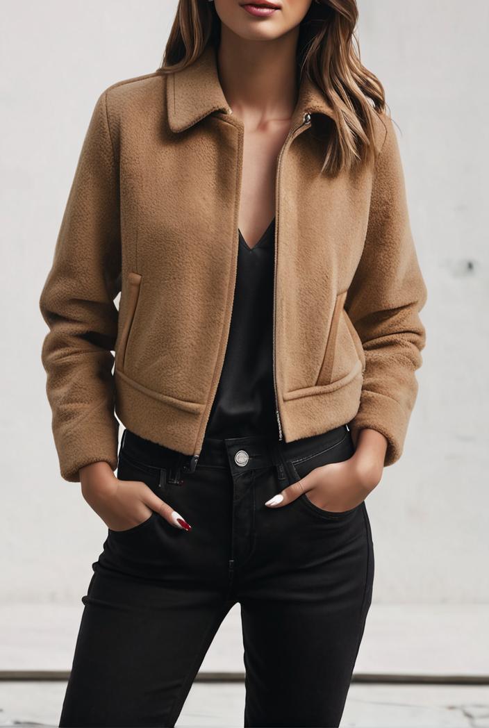 lapel diagonal zipper cropped jacket raglan barcelet halter v neck closed 119555