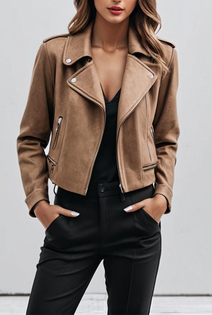 lapel diagonal zipper cropped jacket raglan barcelet halter v neck closed 119559