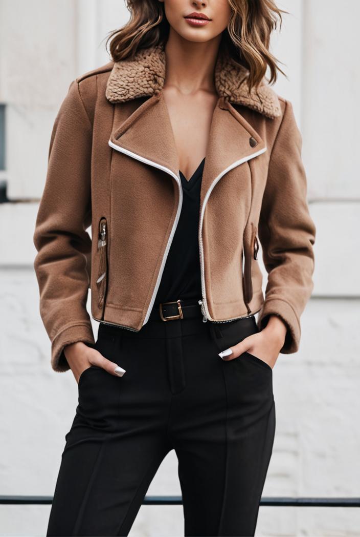 lapel diagonal zipper cropped jacket raglan barcelet halter v neck closed 119581