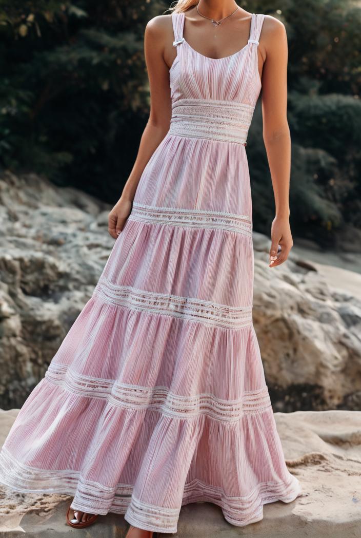 sling belted striped sleeveless dress 146410