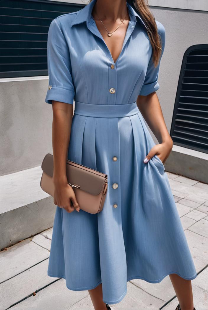a line flap pockets rolled sleeve v neck casual lapel denim maxi dresses 104960