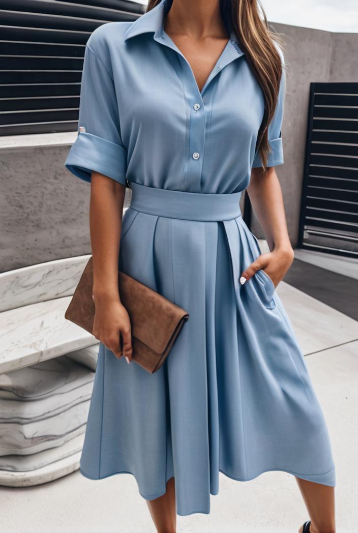 a line flap pockets rolled sleeve v neck casual lapel denim maxi dresses 104961