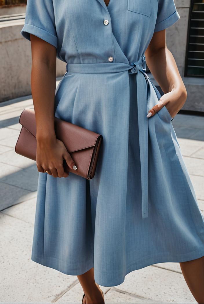 a line flap pockets rolled sleeve v neck casual lapel denim maxi dresses 104964