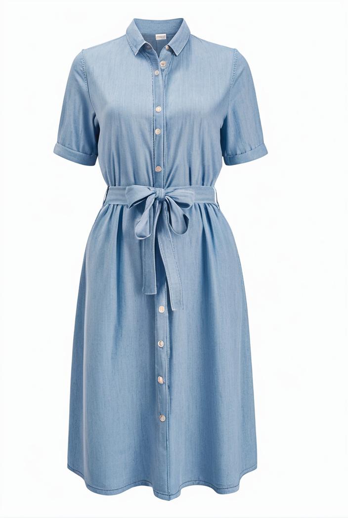 a line flap pockets rolled sleeve v neck casual lapel denim maxi dresses 104973