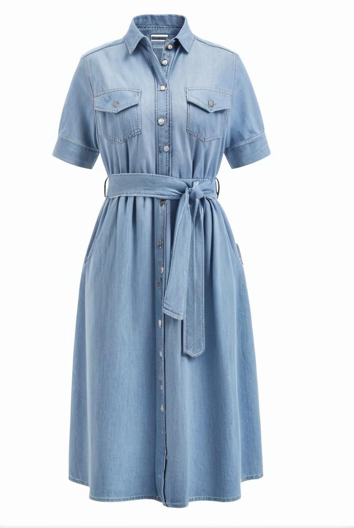 a line flap pockets rolled sleeve v neck casual lapel denim maxi dresses 104976