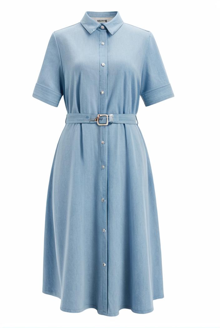 a line flap pockets rolled sleeve v neck casual lapel denim maxi dresses 104977
