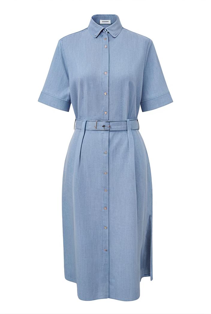 a line flap pockets rolled sleeve v neck casual lapel denim maxi dresses 104978