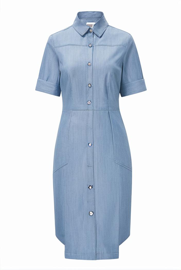 a line flap pockets rolled sleeve v neck casual lapel denim maxi dresses 104981